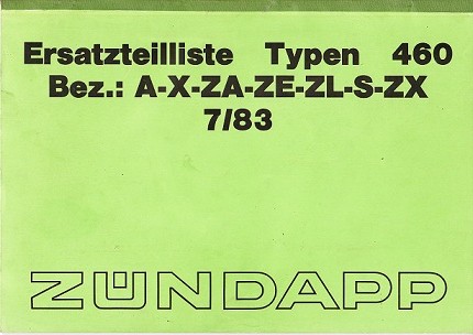 Original Ersatzteilliste Typ 460-A-X-ZA-ZE-ZL-S-ZX